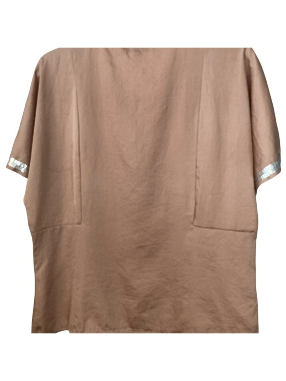 Short Sleeves Top Brown Tan Medium Petite Trendy Top - Picture 2 of 2